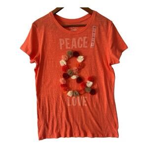 Old Navy Orange Peace Love Floral Lightweight Casual Short Sleeve Tee Large NWT